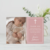 Pink Modern Photo Baptism Christening Bedankkaart (Staand voorkant)