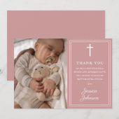 Pink Modern Photo Baptism Christening Bedankkaart (Voorkant / Achterkant)