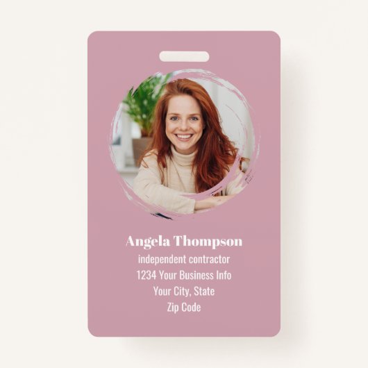 Pink Modern Photo QR Code Employee Badge (Voorkant)