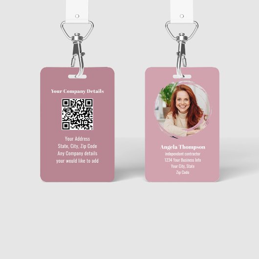 Pink Modern Photo QR Code Employee Badge