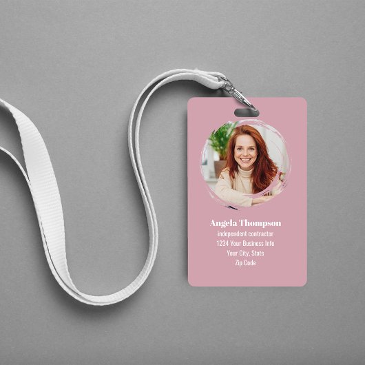 Pink Modern Photo QR Code Employee Badge
