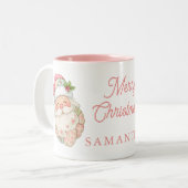 Pink Modern Santa Claus Name Mug Tweekleurige Koffiemok (Voorkant links)