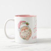 Pink Modern Santa Claus Name Mug Tweekleurige Koffiemok (Links)