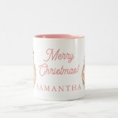 Pink Modern Santa Claus Name Mug Tweekleurige Koffiemok (Center)