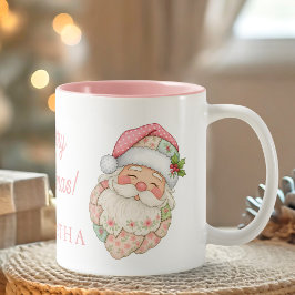 Pink Modern Santa Claus Name Mug Tweekleurige Koffiemok
