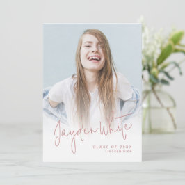 Pink Modern Script 4 Photo Afstuderen aangekondigd Kaart