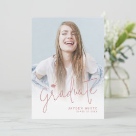 Pink Modern Script 4 Photo Afstuderen aangekondigd Kaart