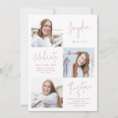 Pink Modern Script 4 Photo Afstuderen aangekondigd Kaart (Achterkant)