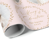 Pink Modern Script Merry Christmas Family 6 photo Cadeaupapier (Rol Hoek)