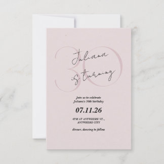 Pink Modern, Simple 30th Birthday Invitation Kaart