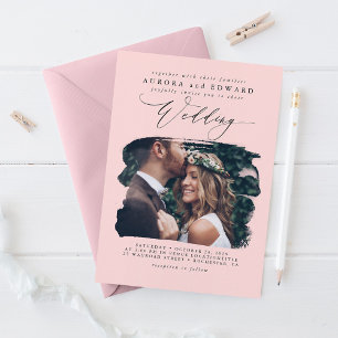 Pink Modern Stylish Boho Wedding Photo Uitnodiging