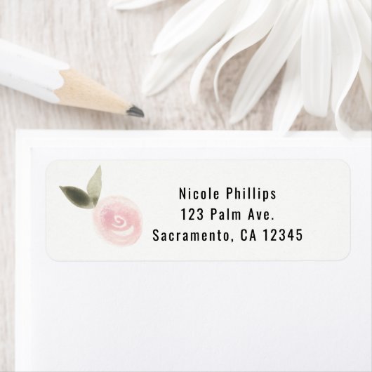 Pink Modern Waterverf Roos Floral Wedding Favor Etiket (Insitu)