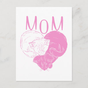 Pink MOM Heart Cats Briefkaart