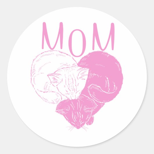 Pink MOM Heart Cats Ronde Sticker (Voorkant)