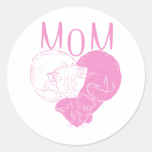 Pink MOM Heart Cats Ronde Sticker