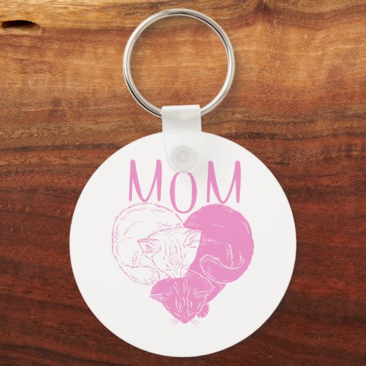 Pink MOM Heart Cats Sleutelhanger (Voorkant)