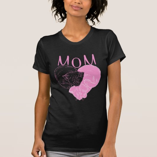 Pink MOM Heart Cats T-shirt (Voorkant)