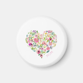 Pink MOM Waterverf Floral Heart Moederdag Love Magneet