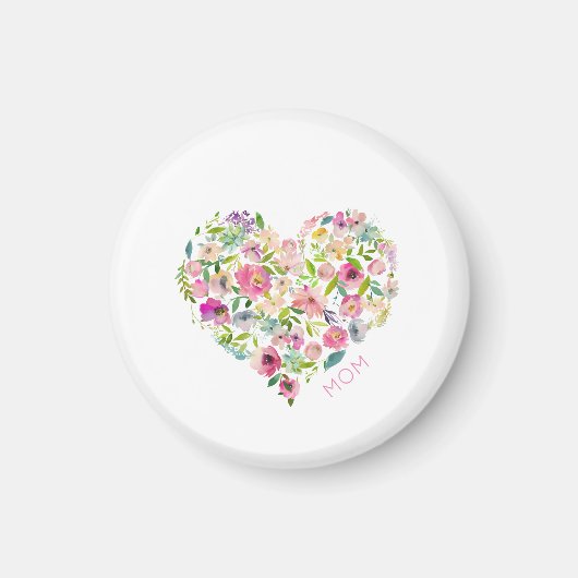 Pink MOM Waterverf Floral Heart Moederdag Love Magneet (Voorkant)
