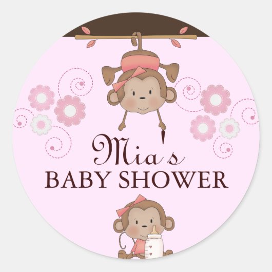 Pink Monkey Baby shower Sticker (Voorkant)