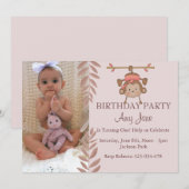 Pink Monkey Verjaardag Uitnodiging (Voorkant / Achterkant)