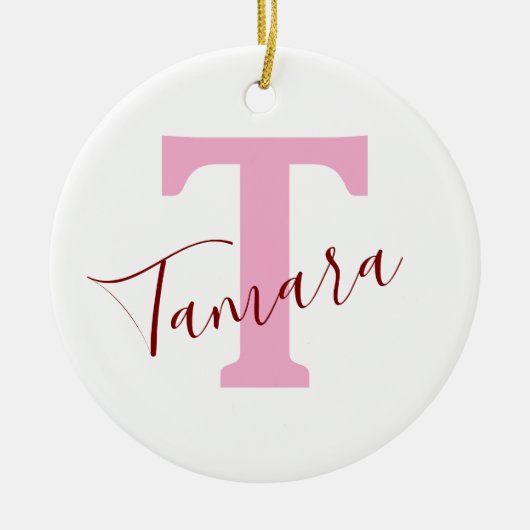 Pink Monogram Christmas Ornament | Custom Name (Voorkant)