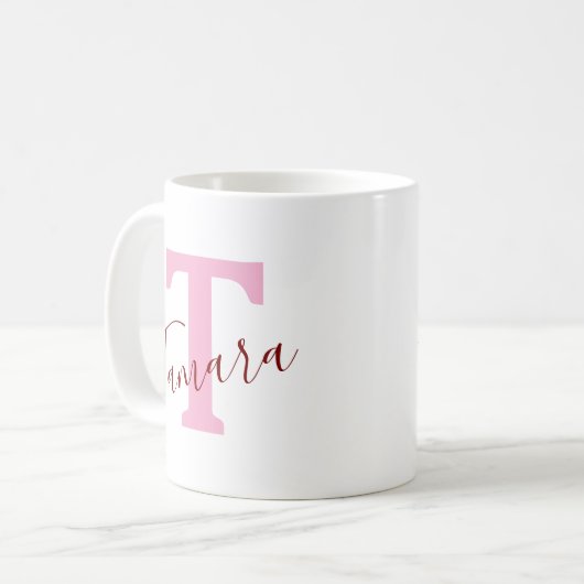 Pink Monogram Coffee Mug | Custom Name Koffiemok (Voorkant links)