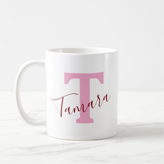 Pink Monogram Coffee Mug | Custom Name Koffiemok (Links)
