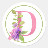 PINK MONOGRAM D MET SUMMER-STROMEN RONDE STICKER (Voorkant)