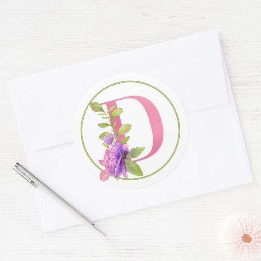 PINK MONOGRAM D MET SUMMER-STROMEN RONDE STICKER (Envelop)