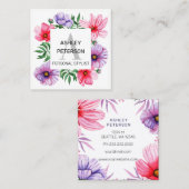 Pink Monogram Floral Girly Cute Personalized Vierkante Visitekaartje (Voorkant / Achterkant)