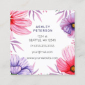 Pink Monogram Floral Girly Cute Personalized Vierkante Visitekaartje (Achterkant)