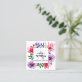 Pink Monogram Floral Girly Cute Personalized Vierkante Visitekaartje (Staand voorkant)