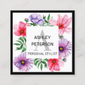 Pink Monogram Floral Girly Cute Personalized Vierkante Visitekaartje (Voorkant)