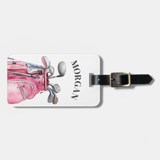 Pink Monogram Name Golf Bagagelabel (Voorkant horizontaal)