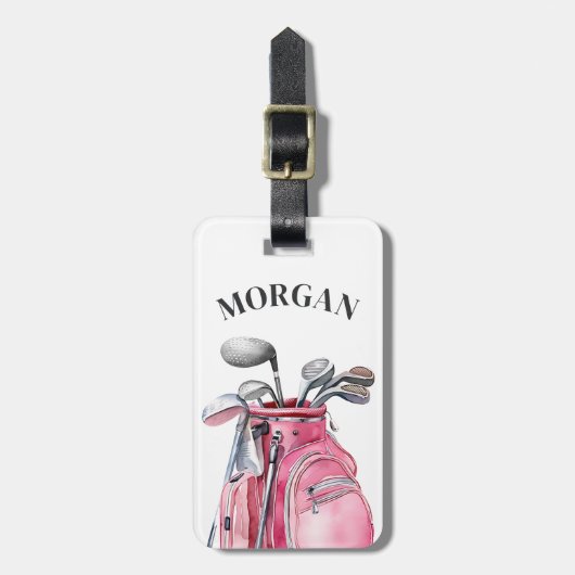 Pink Monogram Name Golf Bagagelabel (Voorkant verticaal)