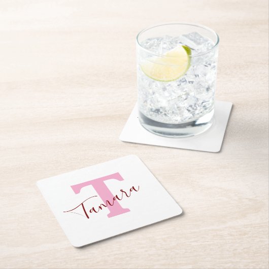 Pink Monogram Paper Coaster | Custom Name Kartonnen Onderzetters (Insitu)