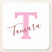 Pink Monogram Paper Coaster | Custom Name Kartonnen Onderzetters (Voorkant)