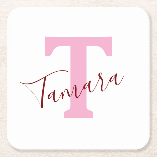 Pink Monogram Paper Coaster | Custom Name Kartonnen Onderzetters (Voorkant)