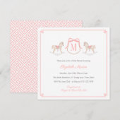Pink Monogram Rocking Horse Baby Girl Shower Kaart (Voorkant / Achterkant)
