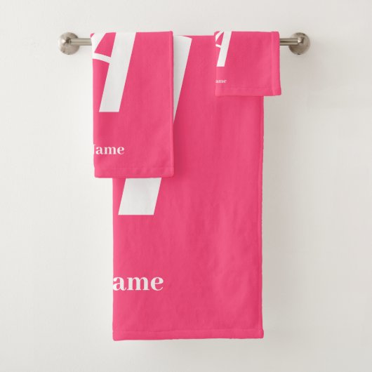 Pink Monogram with Name Bath Towel Set Bad Handdoek (Insitu)