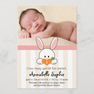 PINK MONOGRAMMED BUNNY RABBIT BIRTH ANNOUNCTION AANKONDIGING