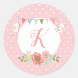 Pink Monogrammed Bunny Ronde Sticker