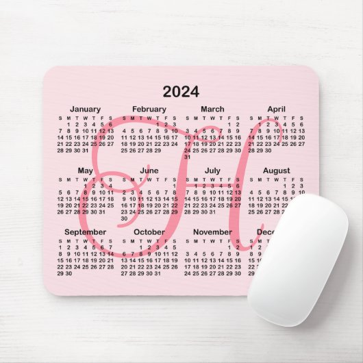 Pink Monogrammed Calendar Muismat (Met muis)