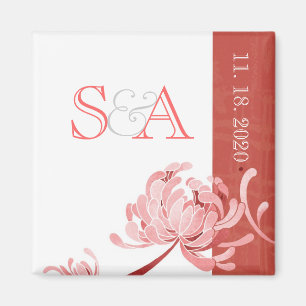Pink Monotone Floral Wedding Save the Date Magneet