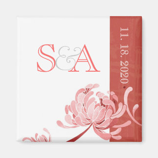 Pink Monotone Floral Wedding Save the Date Magneet