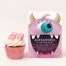 Pink Monster Girls Birthday Party Kaart