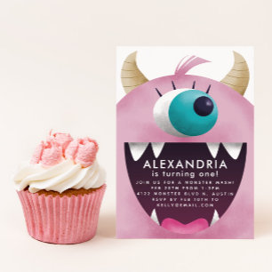 Pink Monster Girls Birthday Party Kaart
