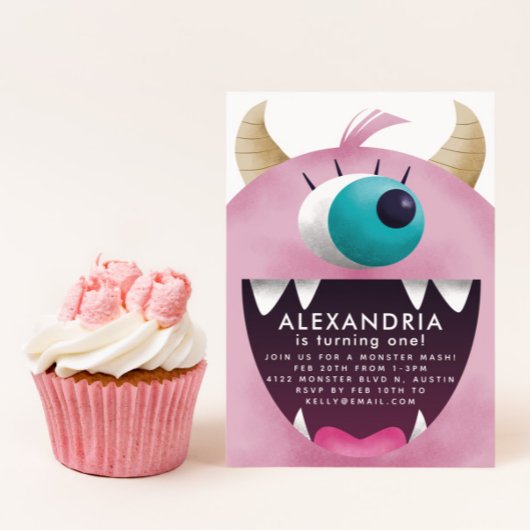 Pink Monster Girls Birthday Party Kaart