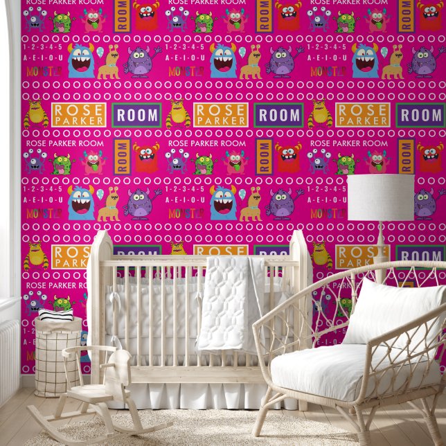 Pink Monster Kids' Rooms Child Name antistress Behang (Kinderen)